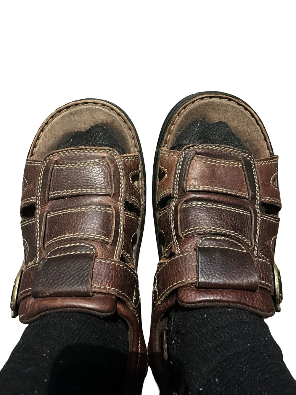 Hush Puppies men's size 12 open toe leather upper and insole brown adjustable